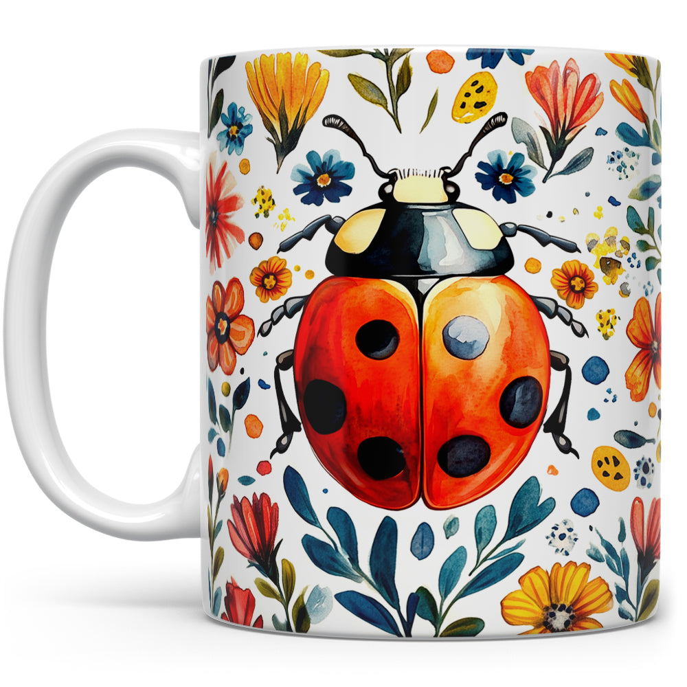 11 oz ladybug coffee mug Floral Ladybug Mug | Cute Nature Gifts