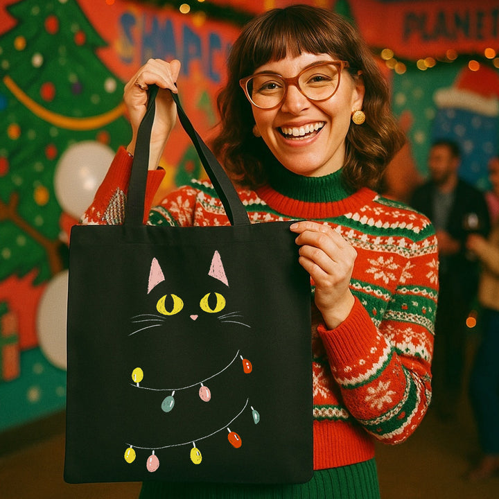 Festive Black Cat Tote Bag