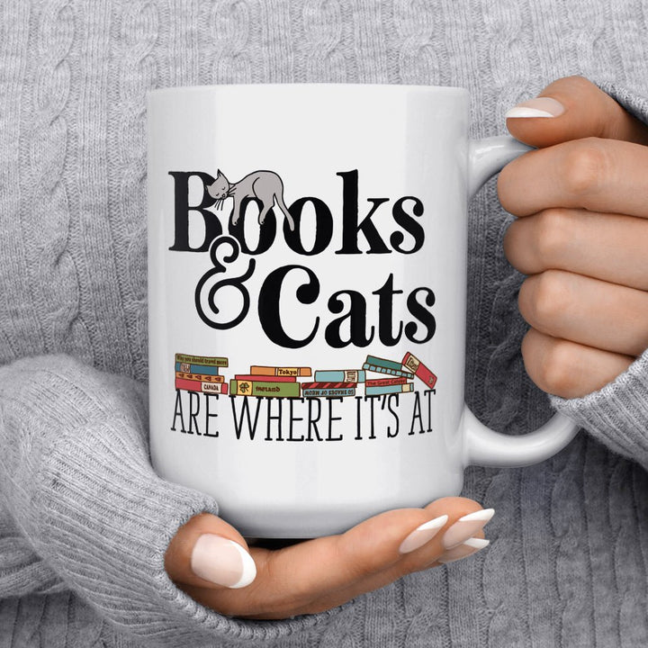 Books & Cats are Where It's At Mug - Loftipop