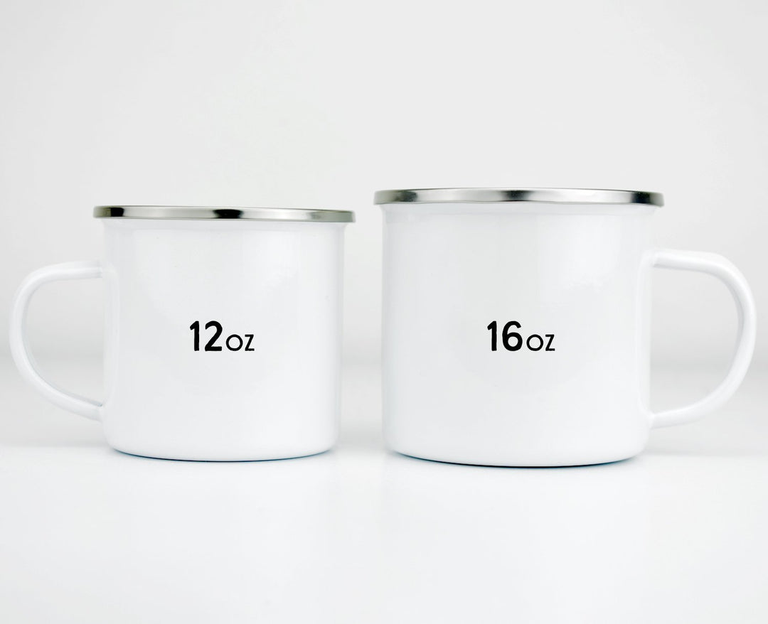 Campin' & Squatchin Camp Mug showing 12oz and 16oz sizes