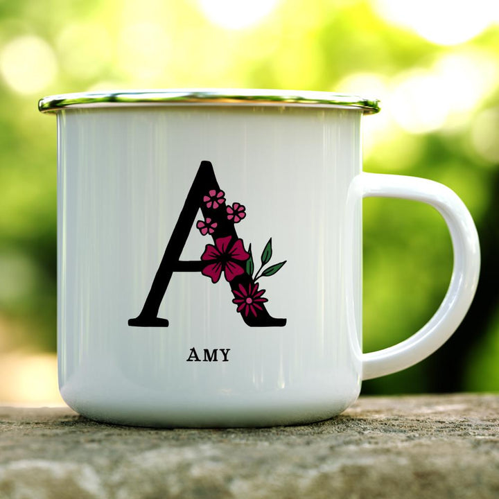 Personalized Name and Initial Camp Mug on a log - Loftipop