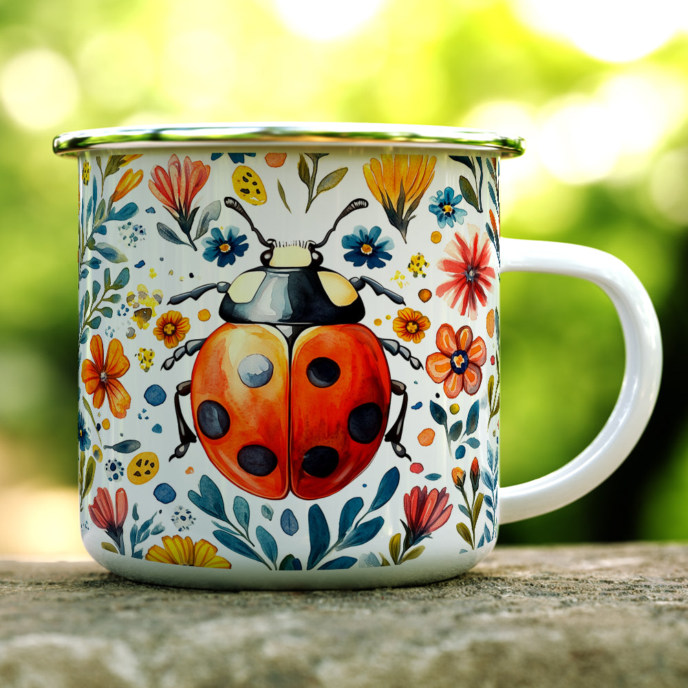 Floral Ladybug Camp Mug