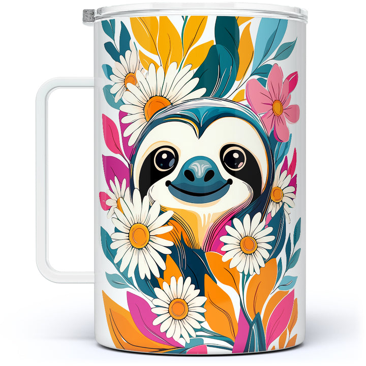 Floral Sloth Insulated Travel Mug