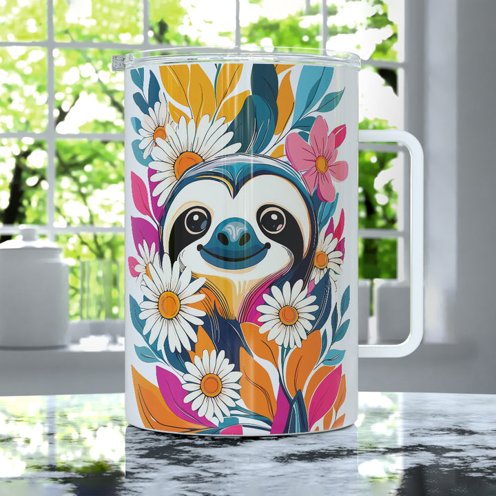 Floral Sloth Insulated Travel Mug