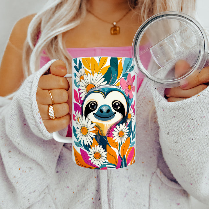 Floral Sloth Insulated Travel Mug