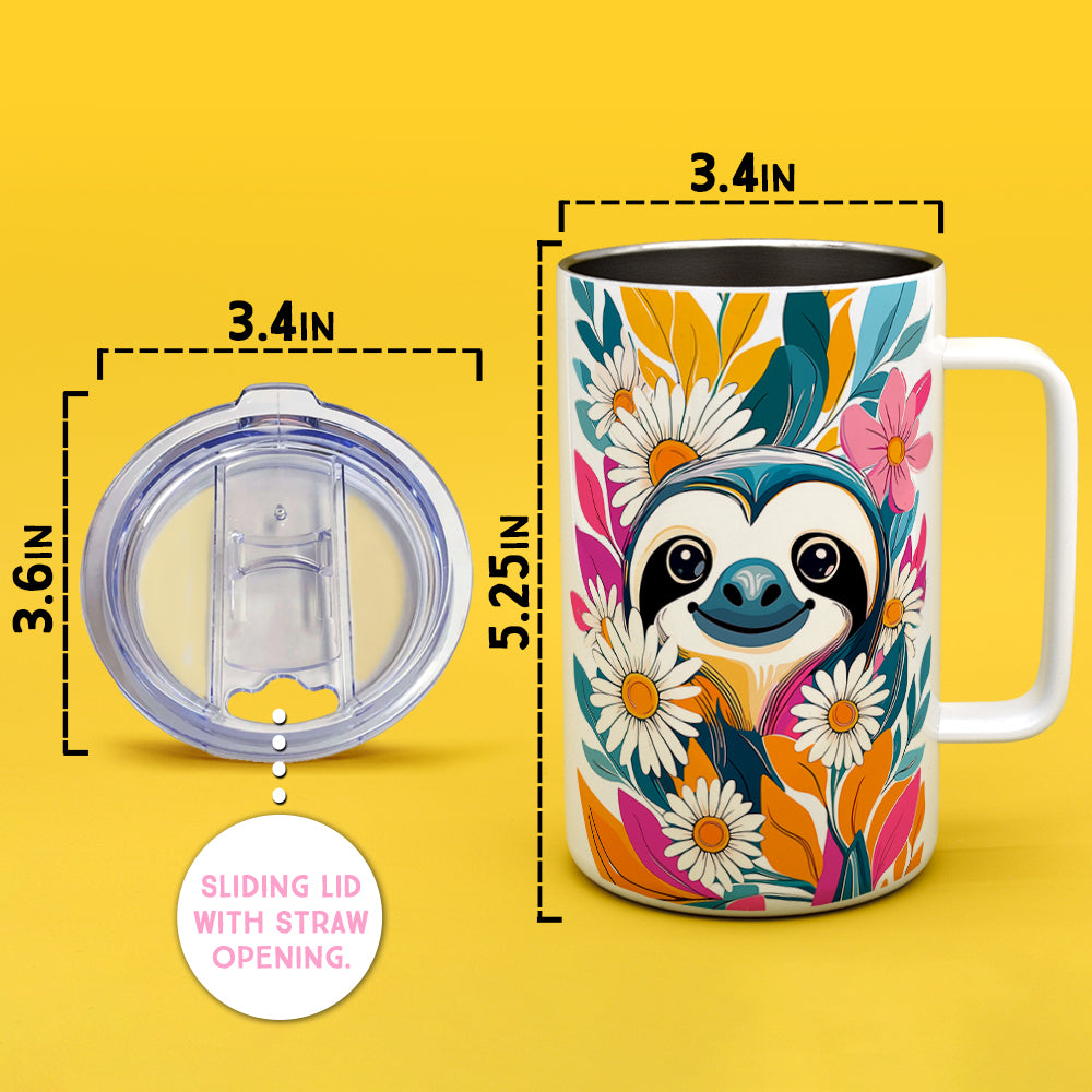 Floral Sloth Insulated Travel Mug