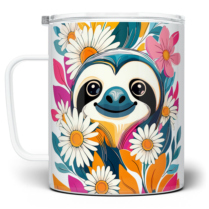 Floral Sloth Insulated Travel Mug