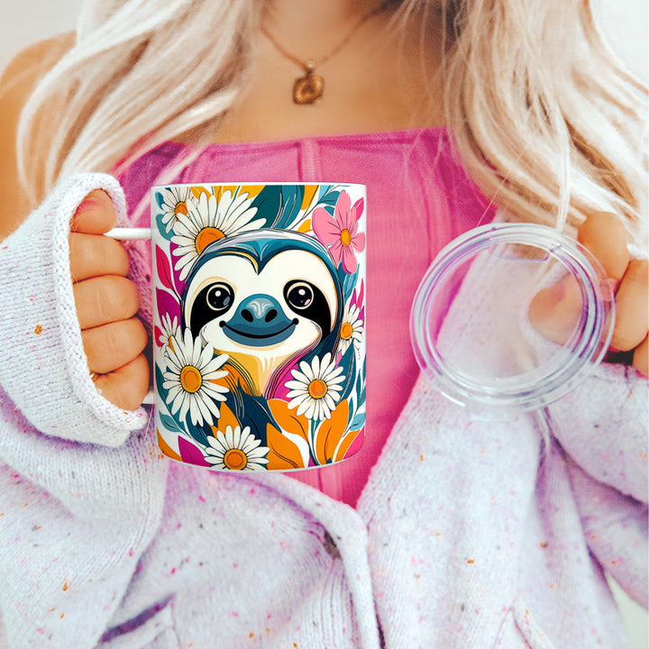 Floral Sloth Insulated Travel Mug