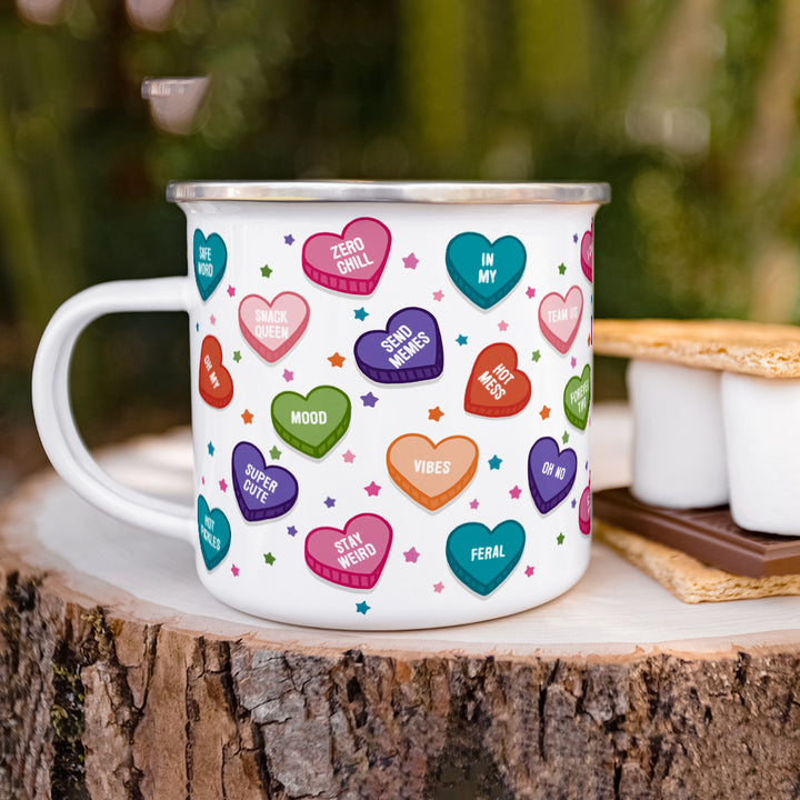 Candy Conversation Hearts Camp Mug