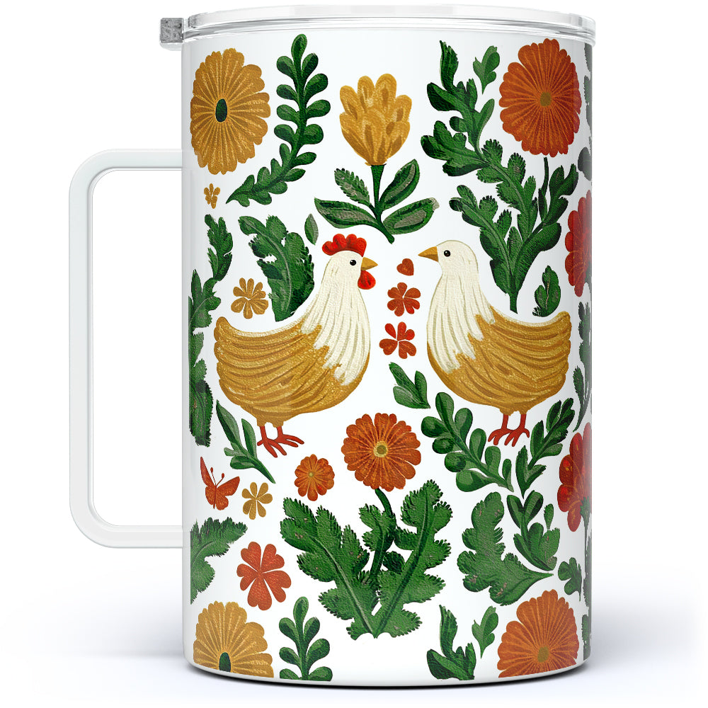 Floral Chicken Insulated Travel Mug