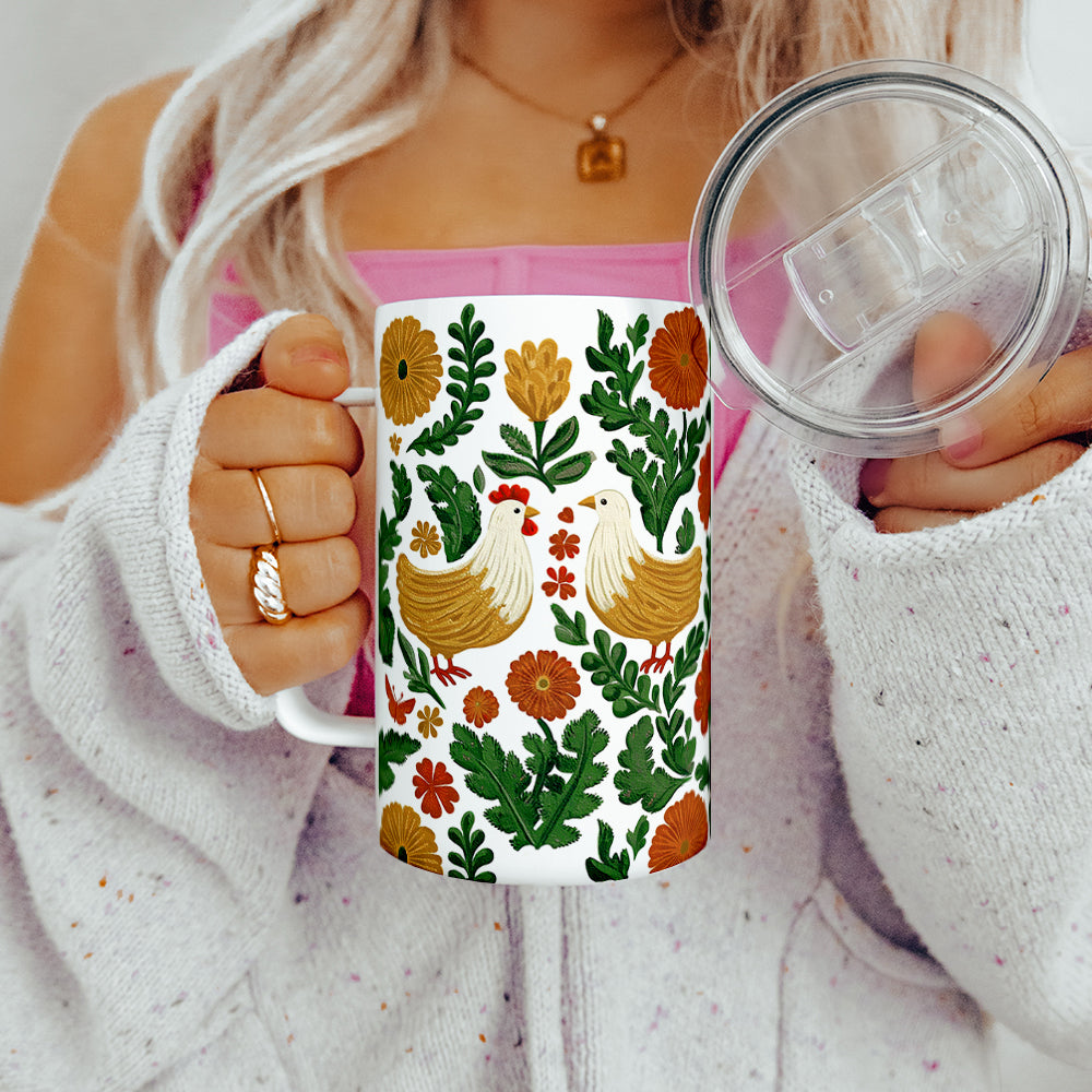 Floral Chicken Insulated Travel Mug