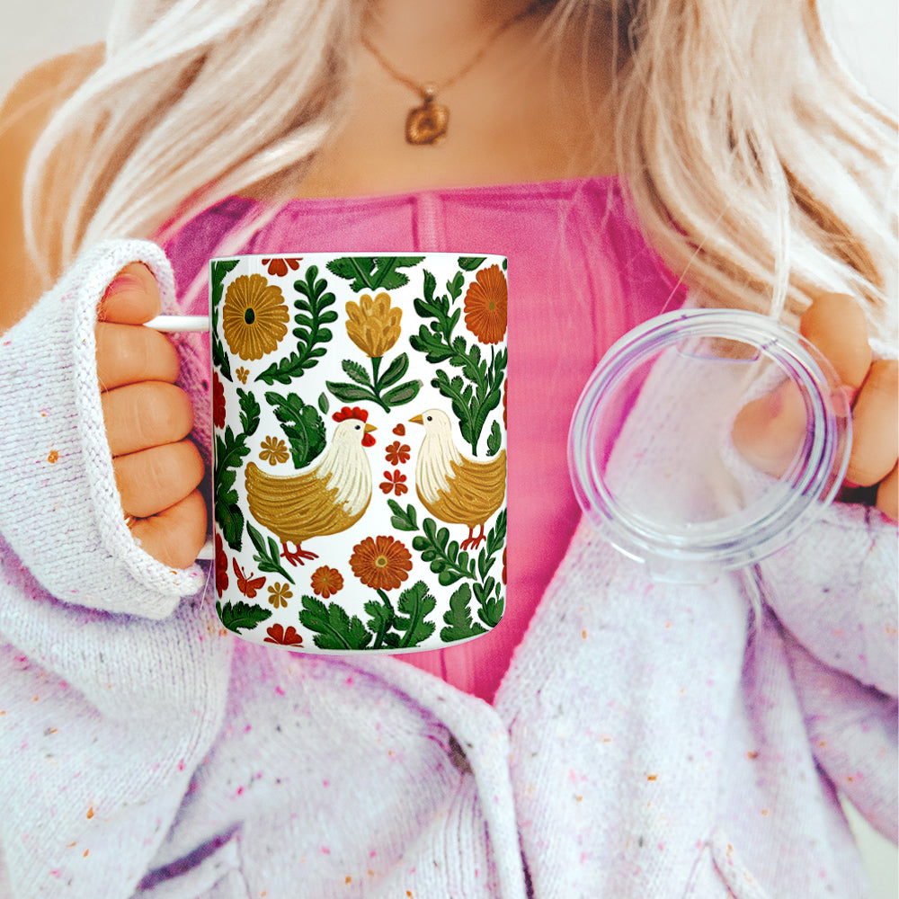 Floral Chicken Insulated Travel Mug