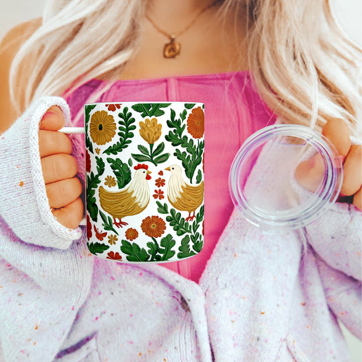Floral Chicken Insulated Travel Mug