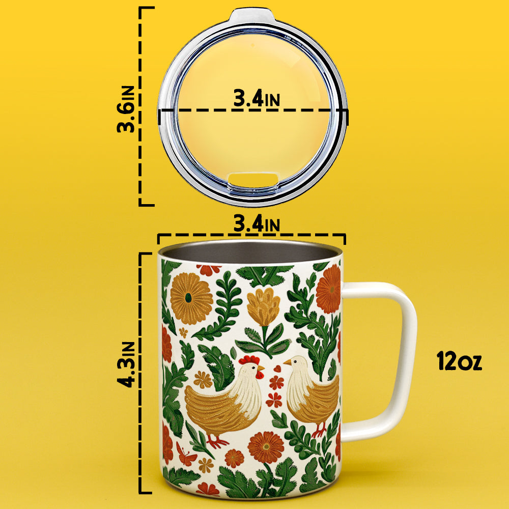 Floral Chicken Insulated Travel Mug