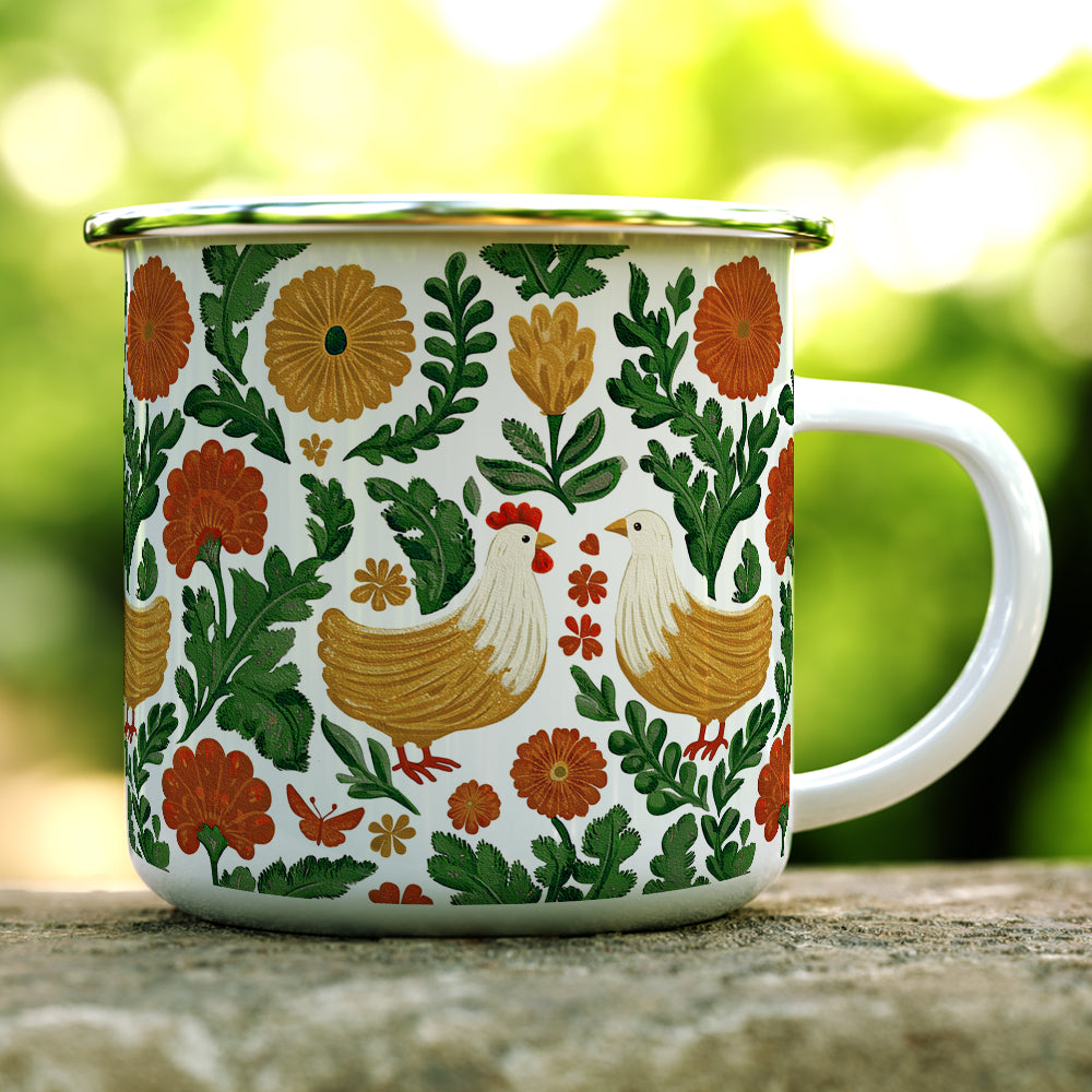 Floral Chicken Camp Mug