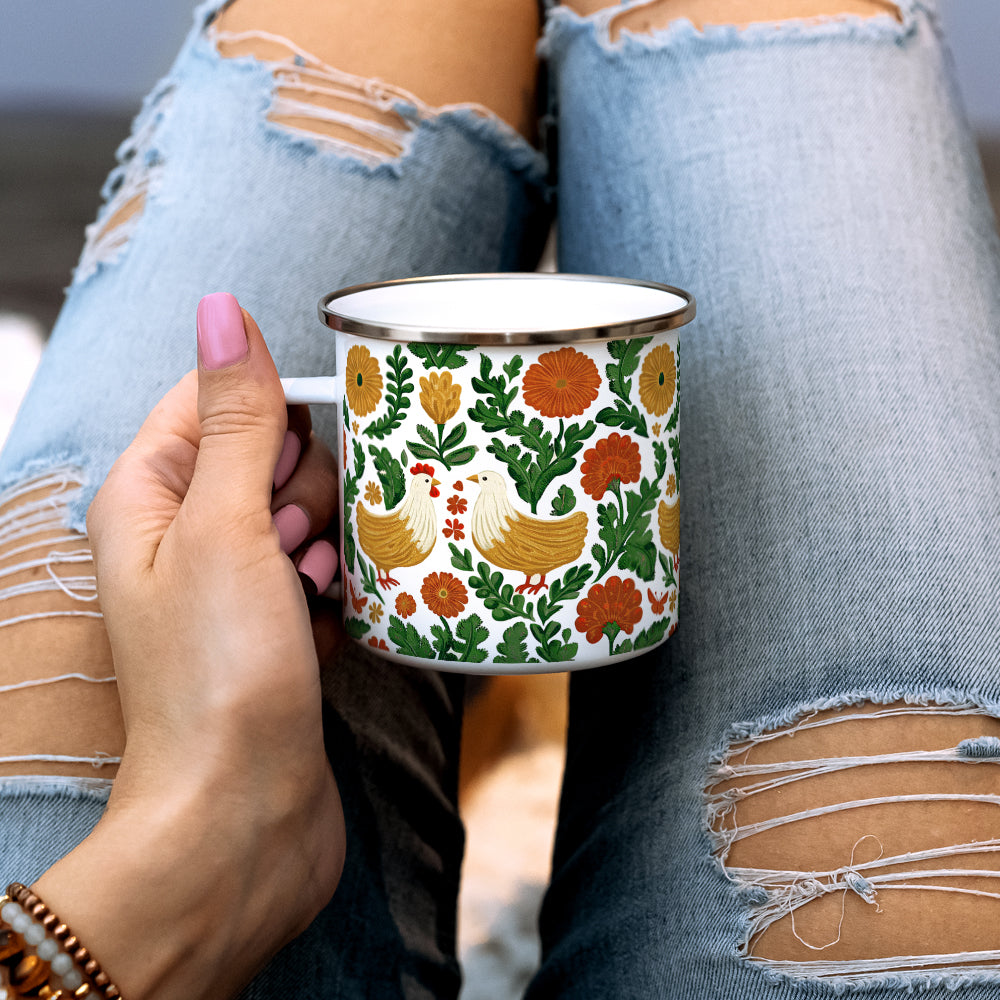 Floral Chicken Camp Mug