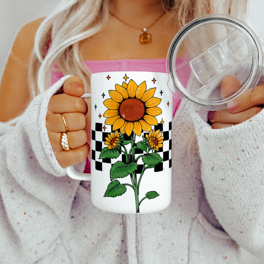 Checkered Sunflower Insulated Travel Mug