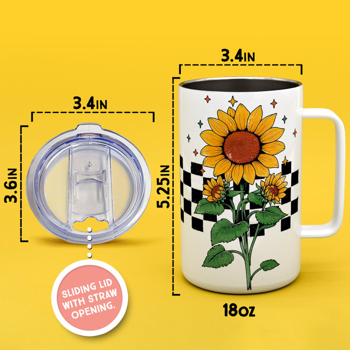 Checkered Sunflower Insulated Travel Mug