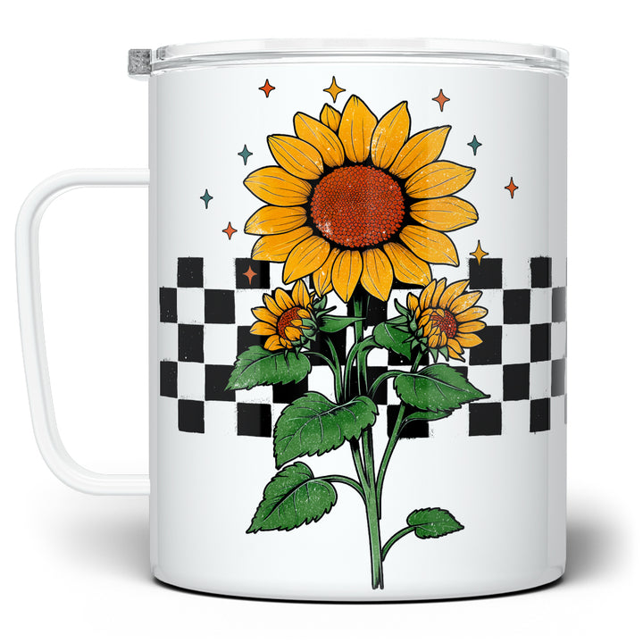 Checkered Sunflower Insulated Travel Mug