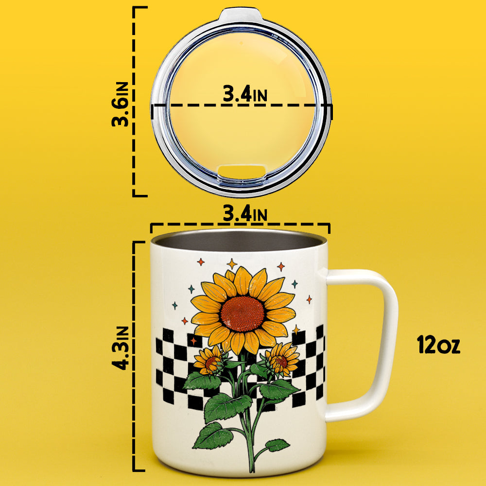 Checkered Sunflower Insulated Travel Mug