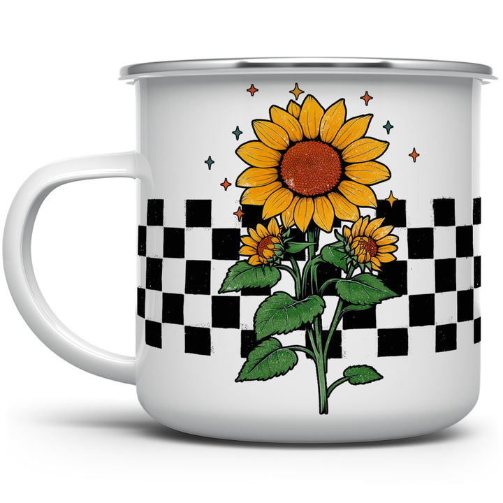 Checkered Sunflower Camp Mug