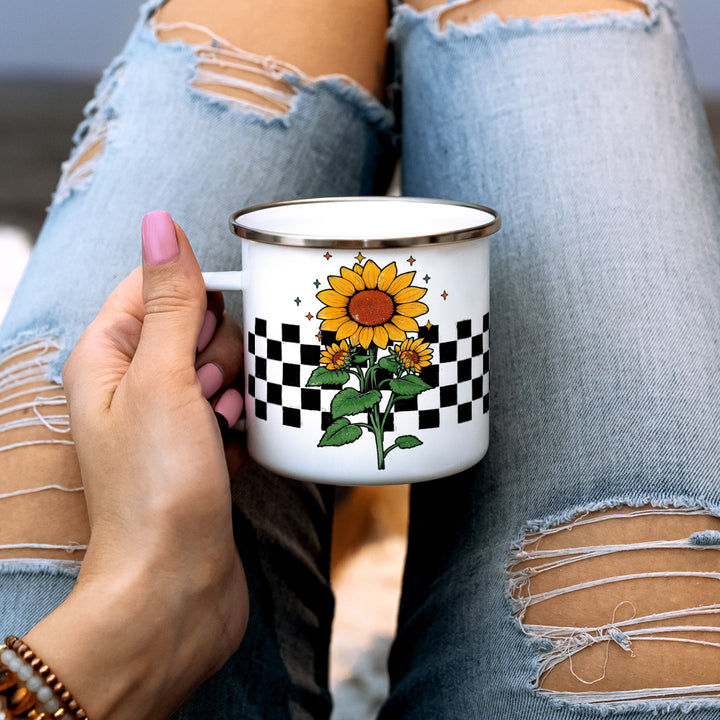 Checkered Sunflower Camp Mug