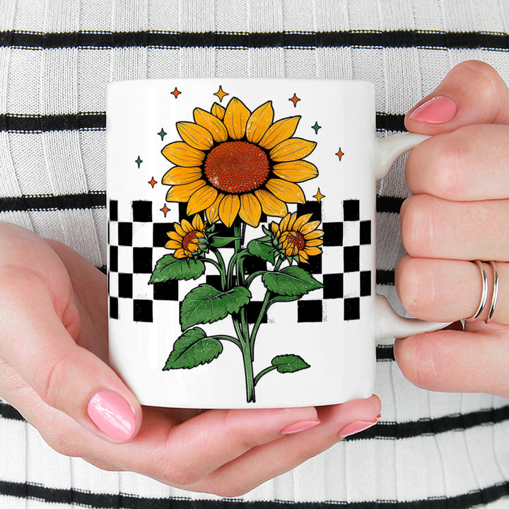 Checkered Sunflower Mug