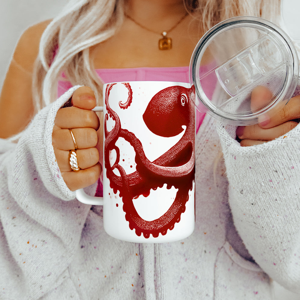 Nautical Red Octopus Insulated Travel Mug