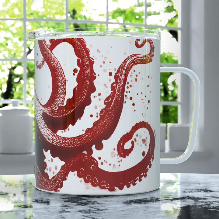 Nautical Red Octopus Insulated Travel Mug
