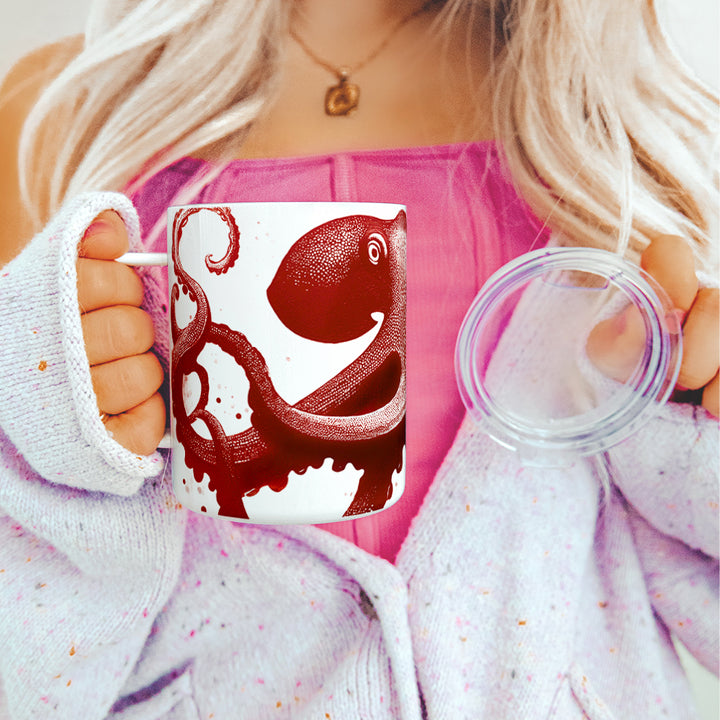 Nautical Red Octopus Insulated Travel Mug