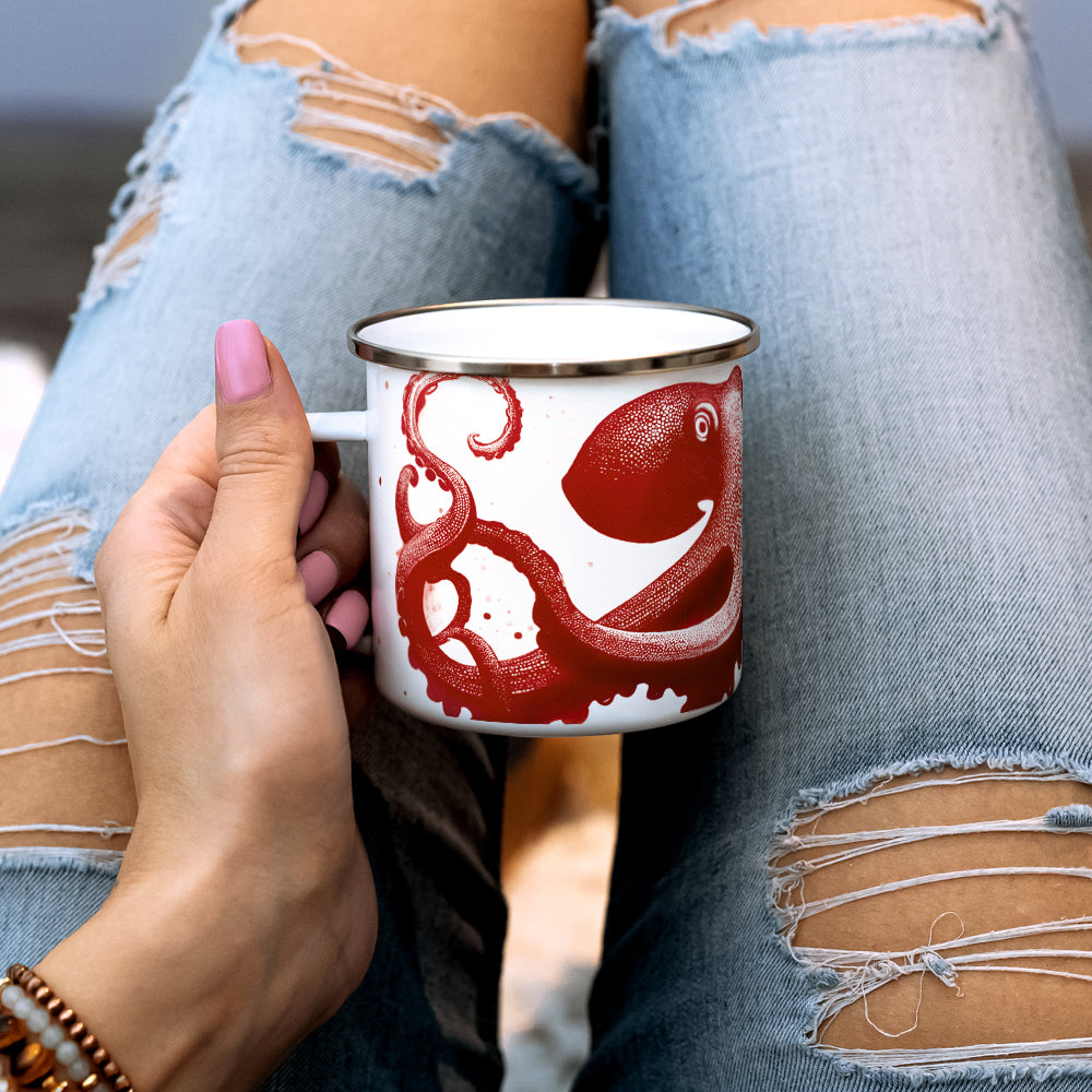 Red Nautical Octopus Camp Mug