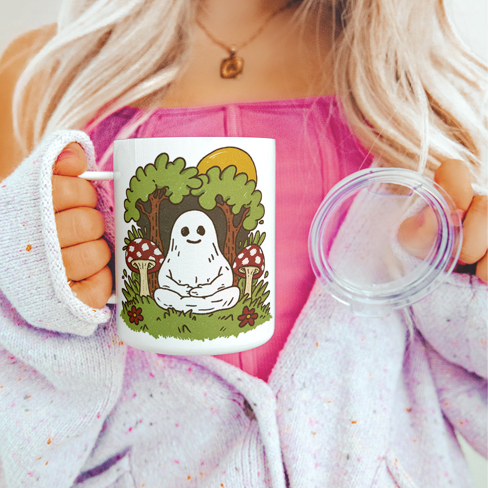 Meditating Ghost Insulated Travel Mug