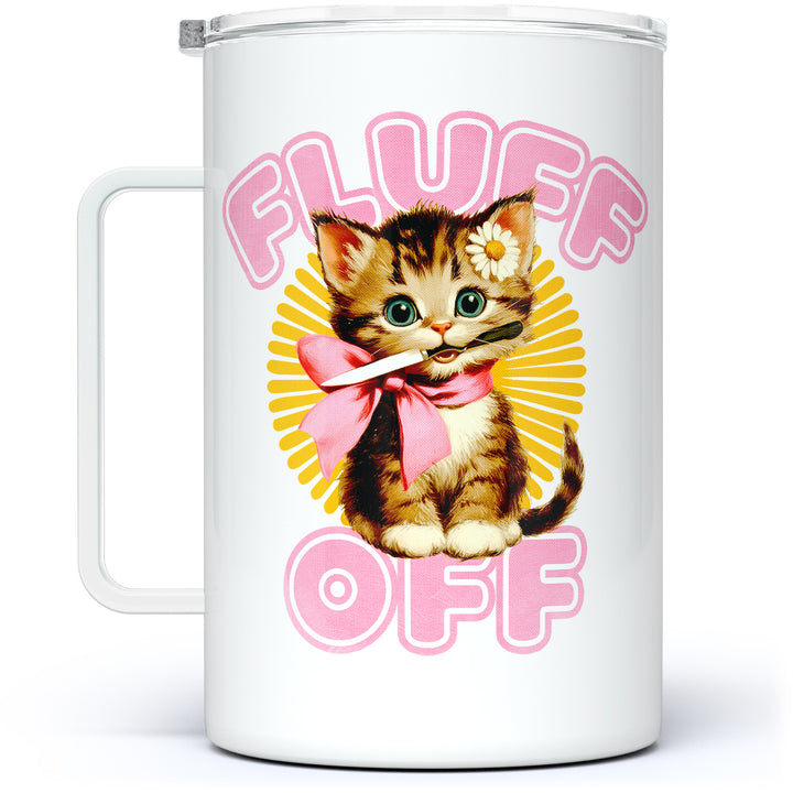 Retro Fluff Off Cat Insulated Travel Mug
