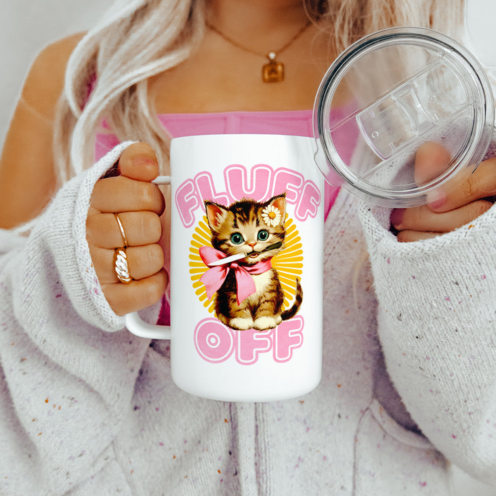 Retro Fluff Off Cat Insulated Travel Mug