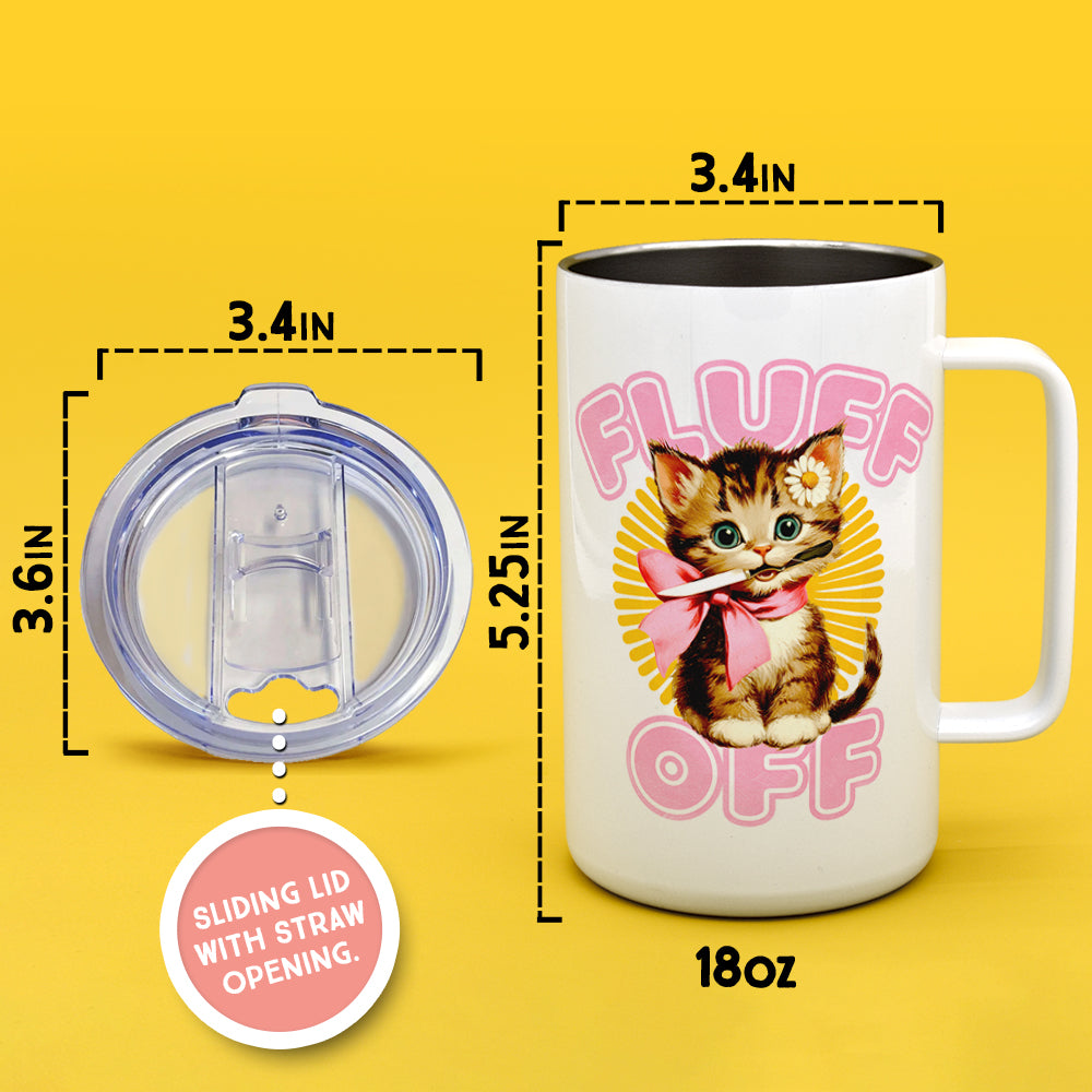 Retro Fluff Off Cat Insulated Travel Mug