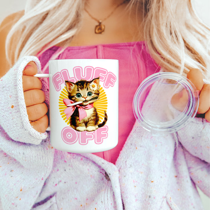 Retro Fluff Off Cat Insulated Travel Mug