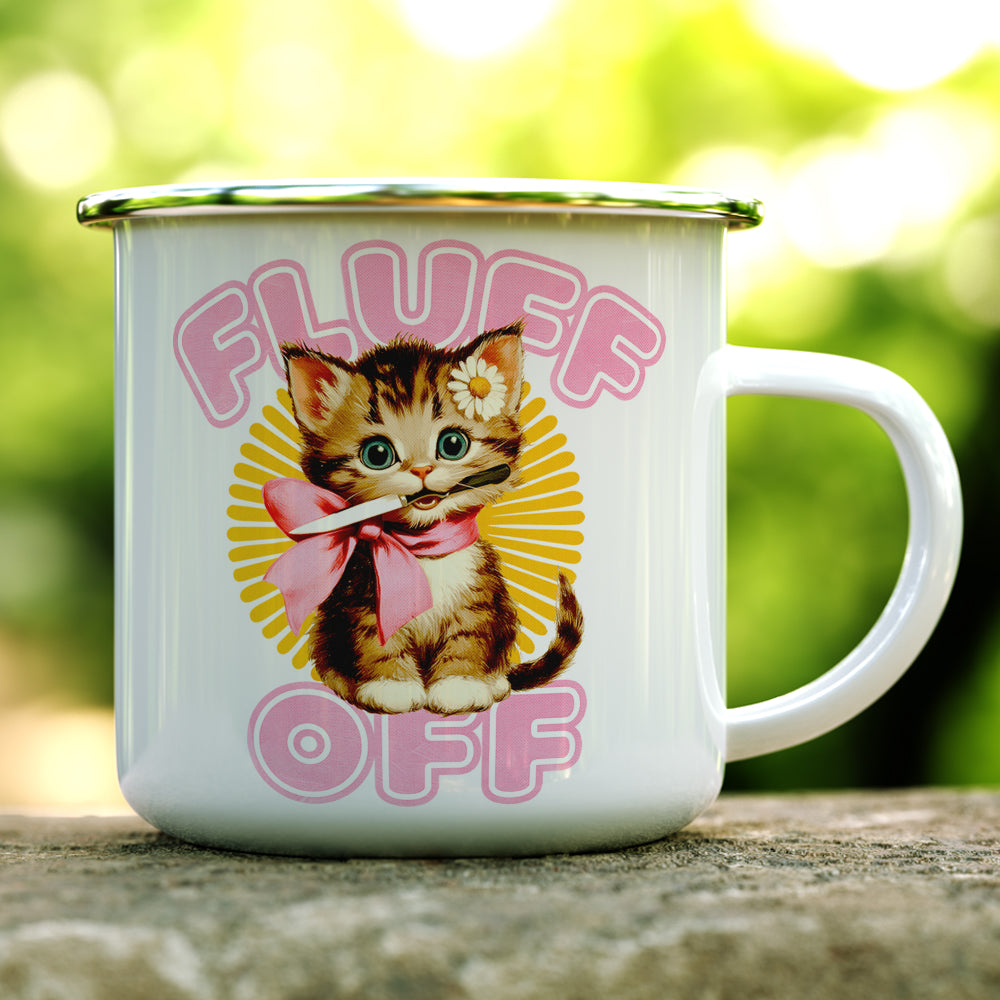Retro Fluff Off Cat Camp Mug