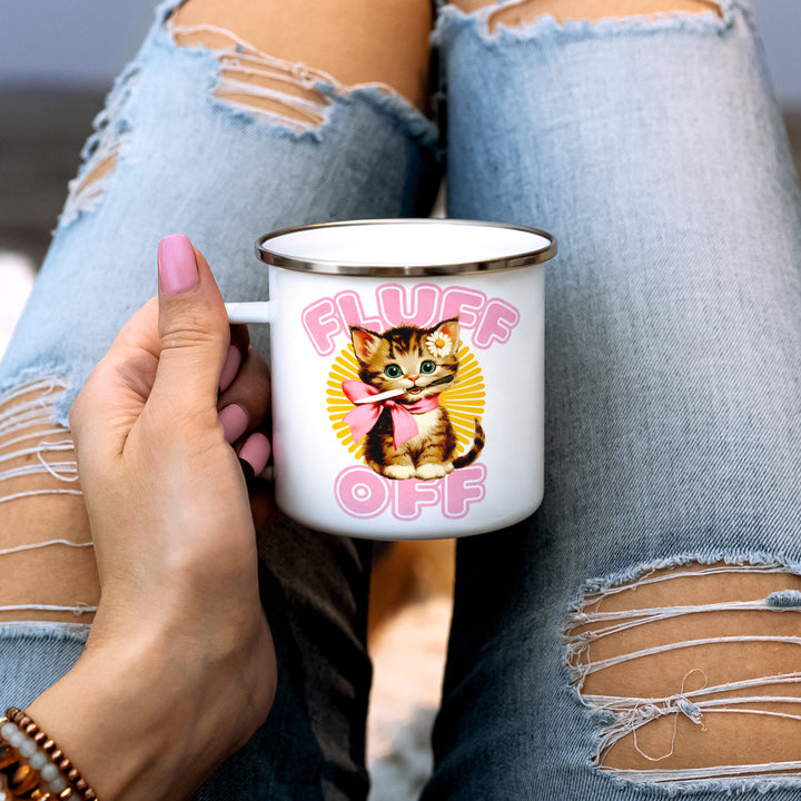 Retro Fluff Off Cat Camp Mug