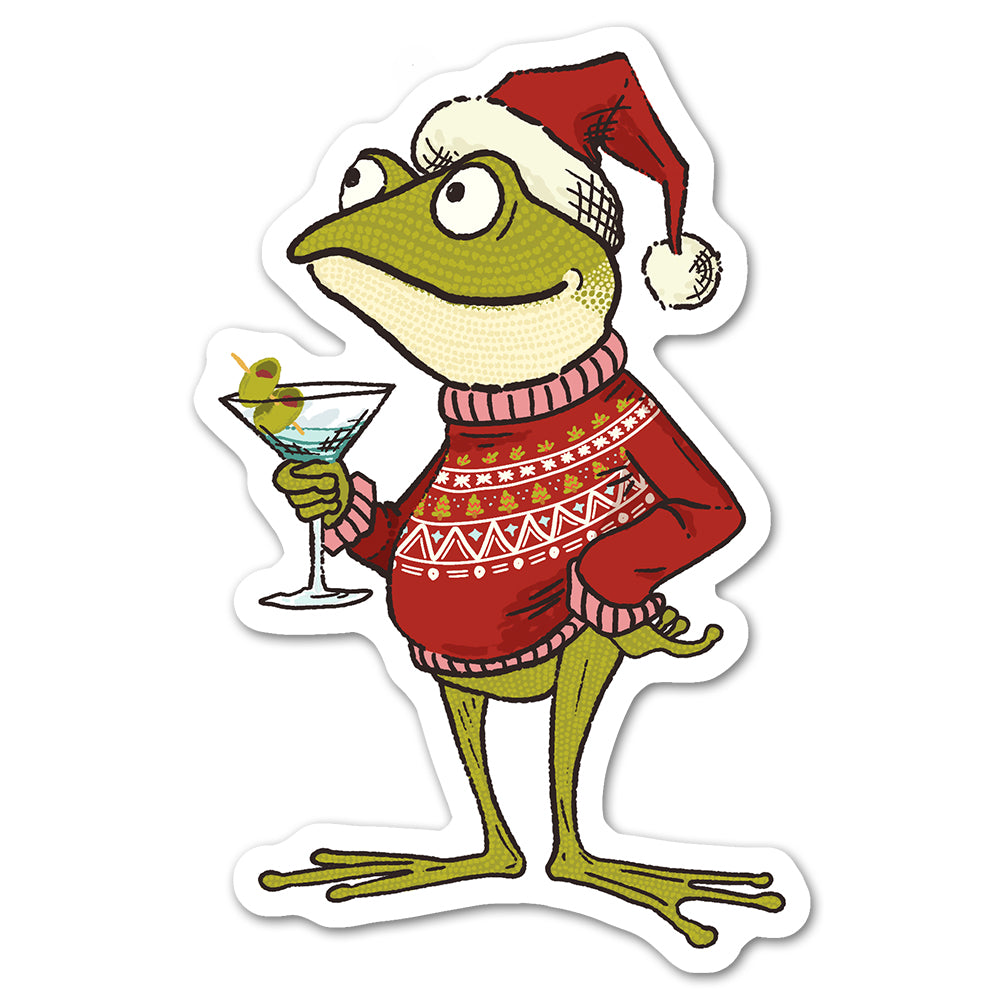 Holiday Martini Frog Sticker