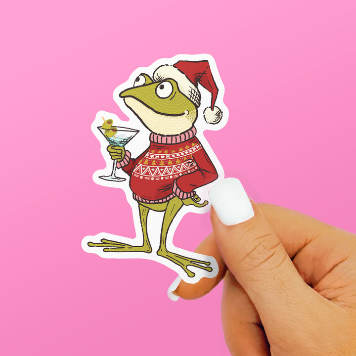 Holiday Martini Frog Sticker