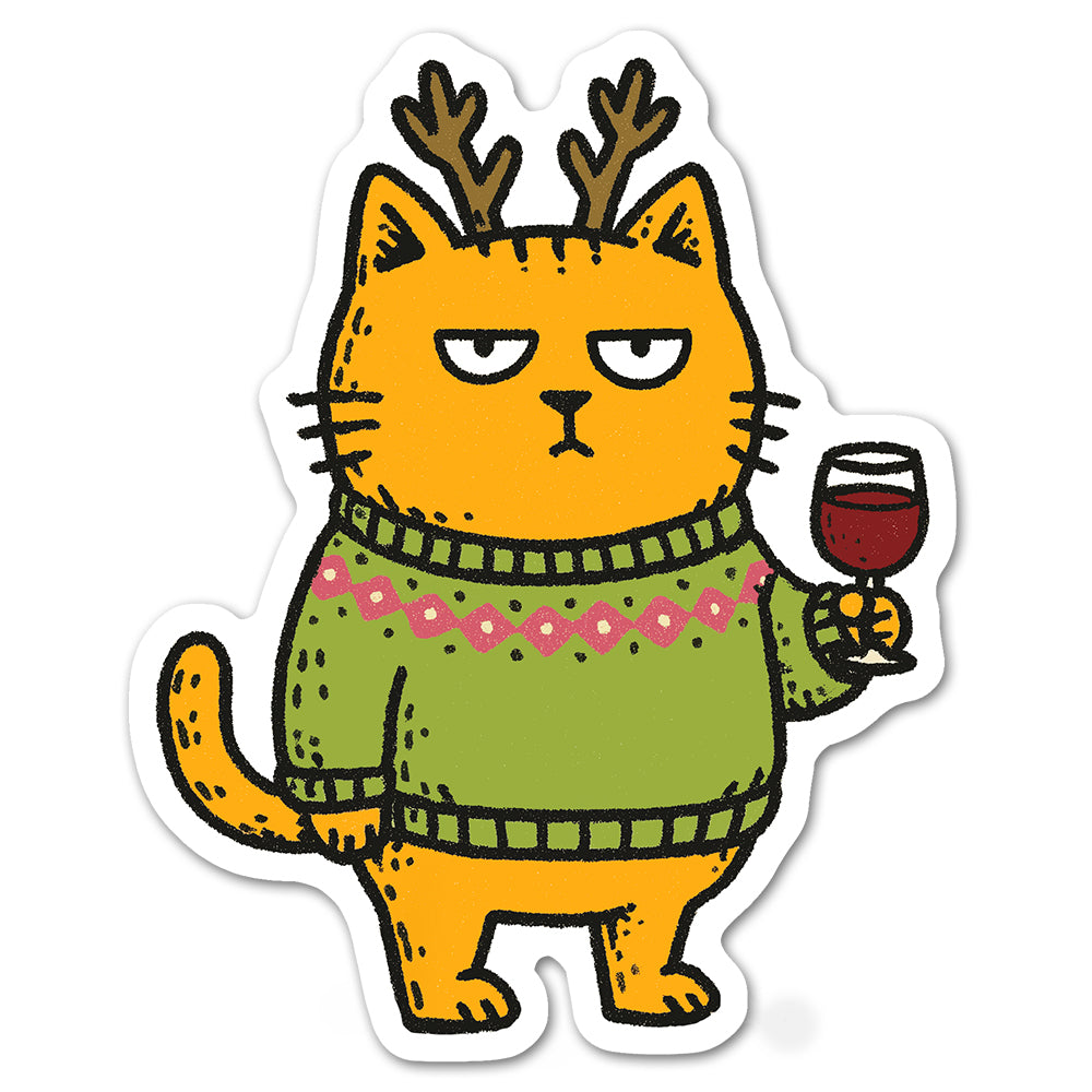 Holiday Wine Cat Sticker