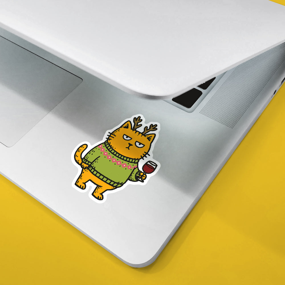 Holiday Wine Cat Sticker