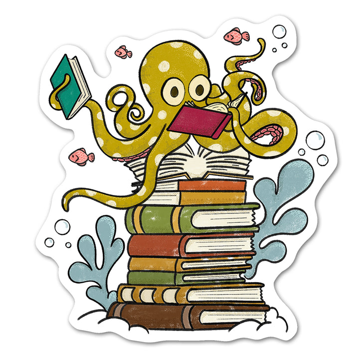 Bookish Reading Octopus Sticker