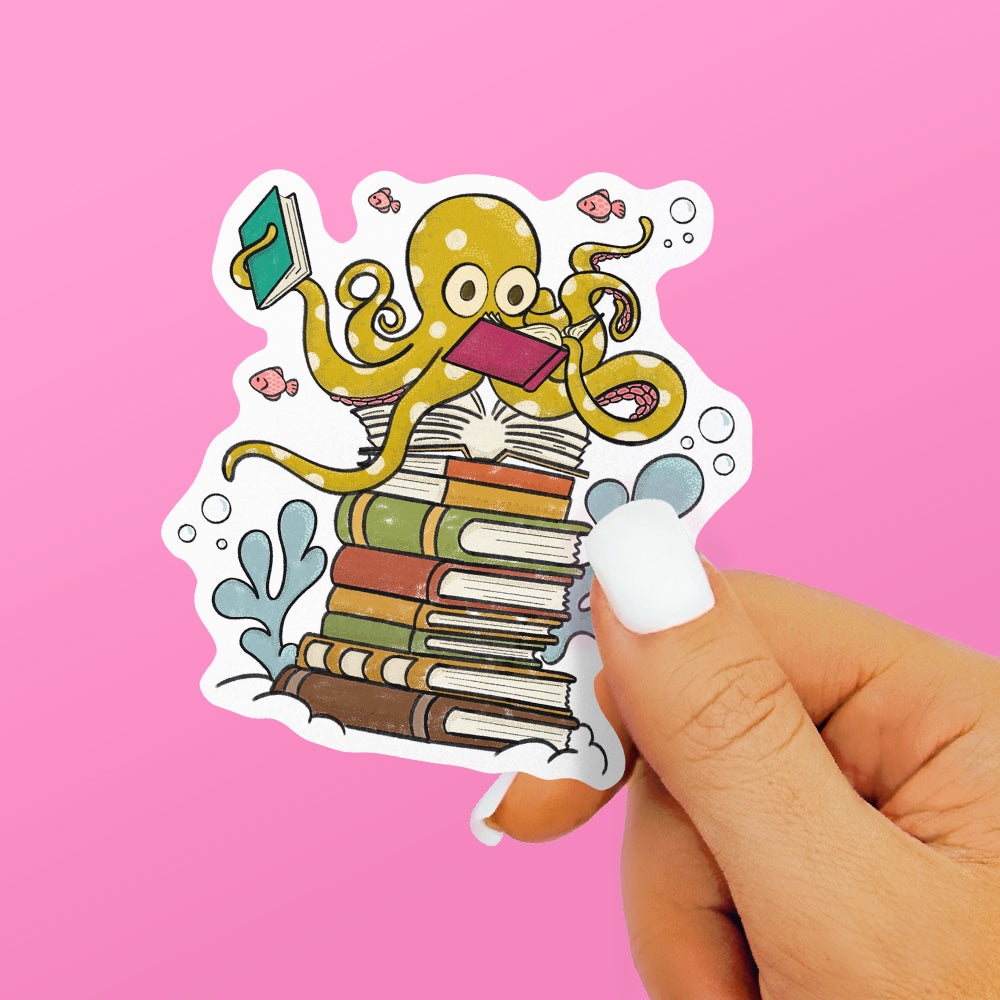 Bookish Reading Octopus Sticker