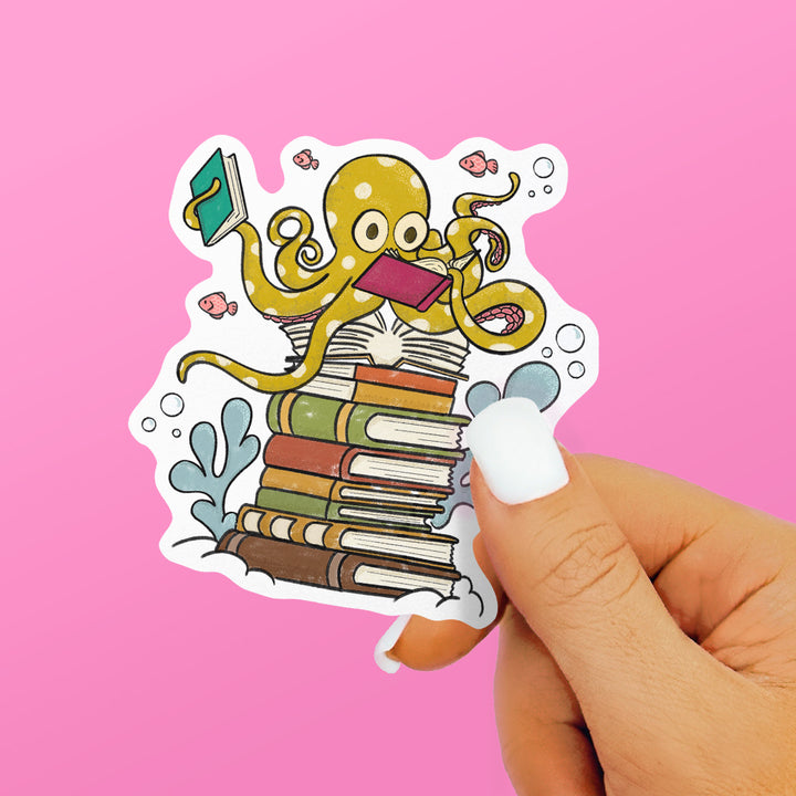 Bookish Reading Octopus Sticker