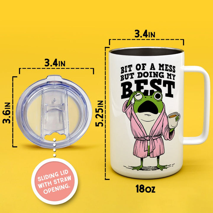 Bit of a Mess But Doing My Best Frog Insulated Travel Mug - Loftipop