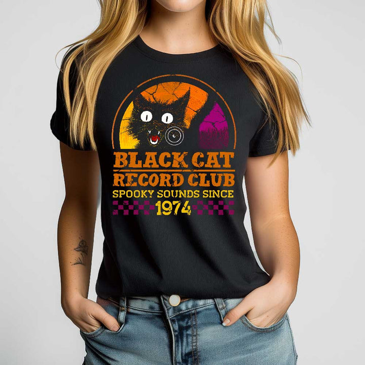 Black Cat Record Club Crewneck Tshirt - Loftipop