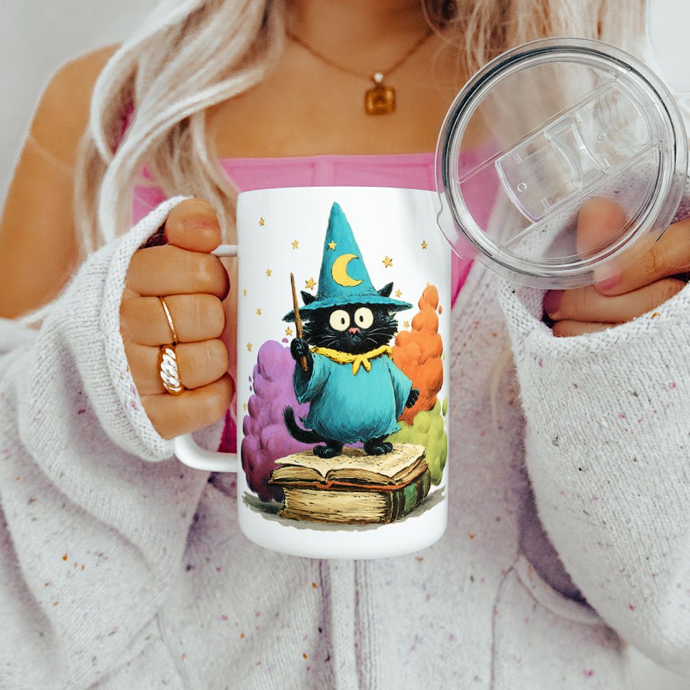 Bookish Wizard Cat Insulated Travel Mug - Loftipop