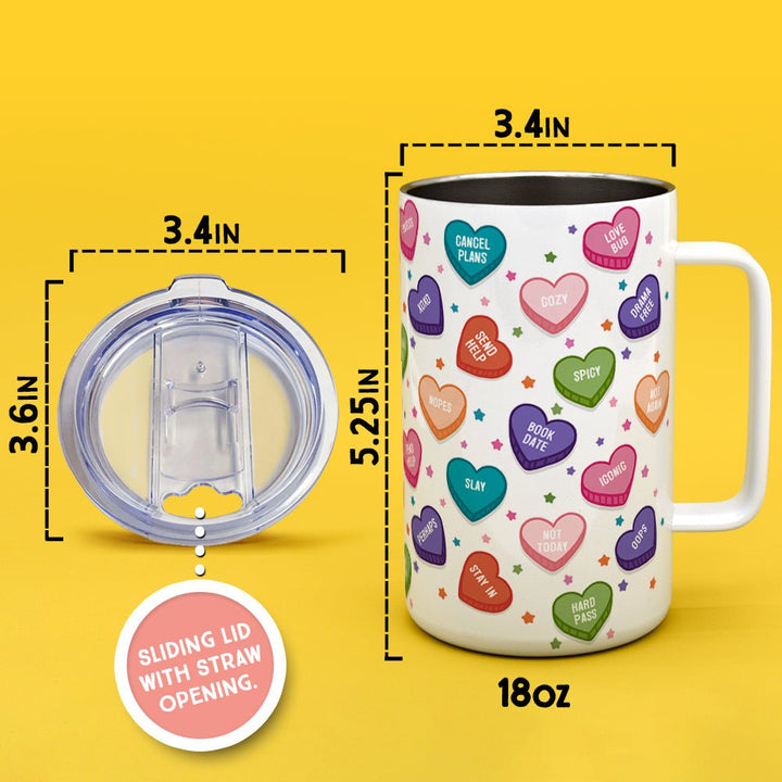 Candy Conversation Hearts Insulated Travel Mug - Loftipop