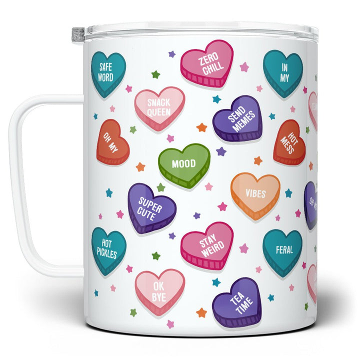 Candy Conversation Hearts Insulated Travel Mug - Loftipop